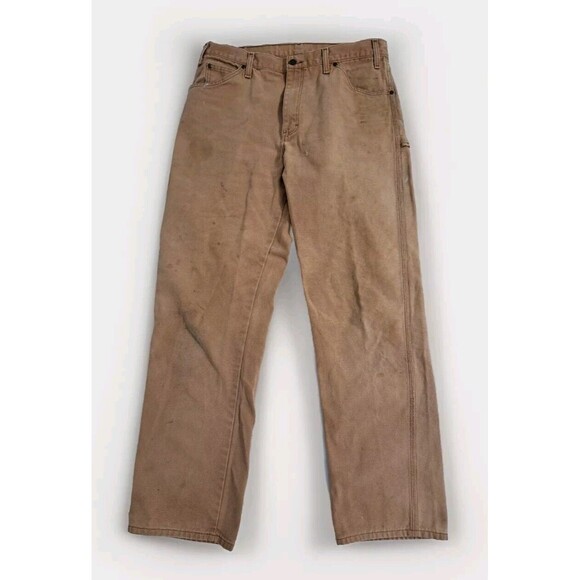 Vintage Dickies Men's 36x34 Carpenter Pants Brown Relaxed Fit Distressed Canvas - Picture 2 of 9